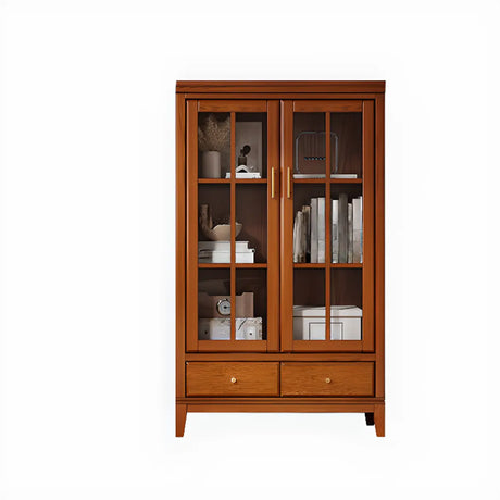 Vintage Closed Glass Door Tall Oak Storage Bookcases Image - 2