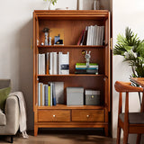 Vintage Closed Glass Door Tall Oak Storage Bookcases Image - 4