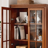 Vintage Closed Glass Door Tall Oak Storage Bookcases Image - 5