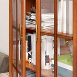 Vintage Closed Glass Door Tall Oak Storage Bookcases Image - 7