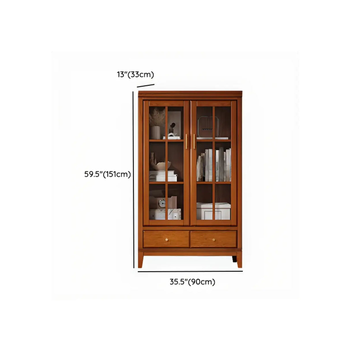 Vintage Closed Glass Door Tall Oak Storage Bookcases 