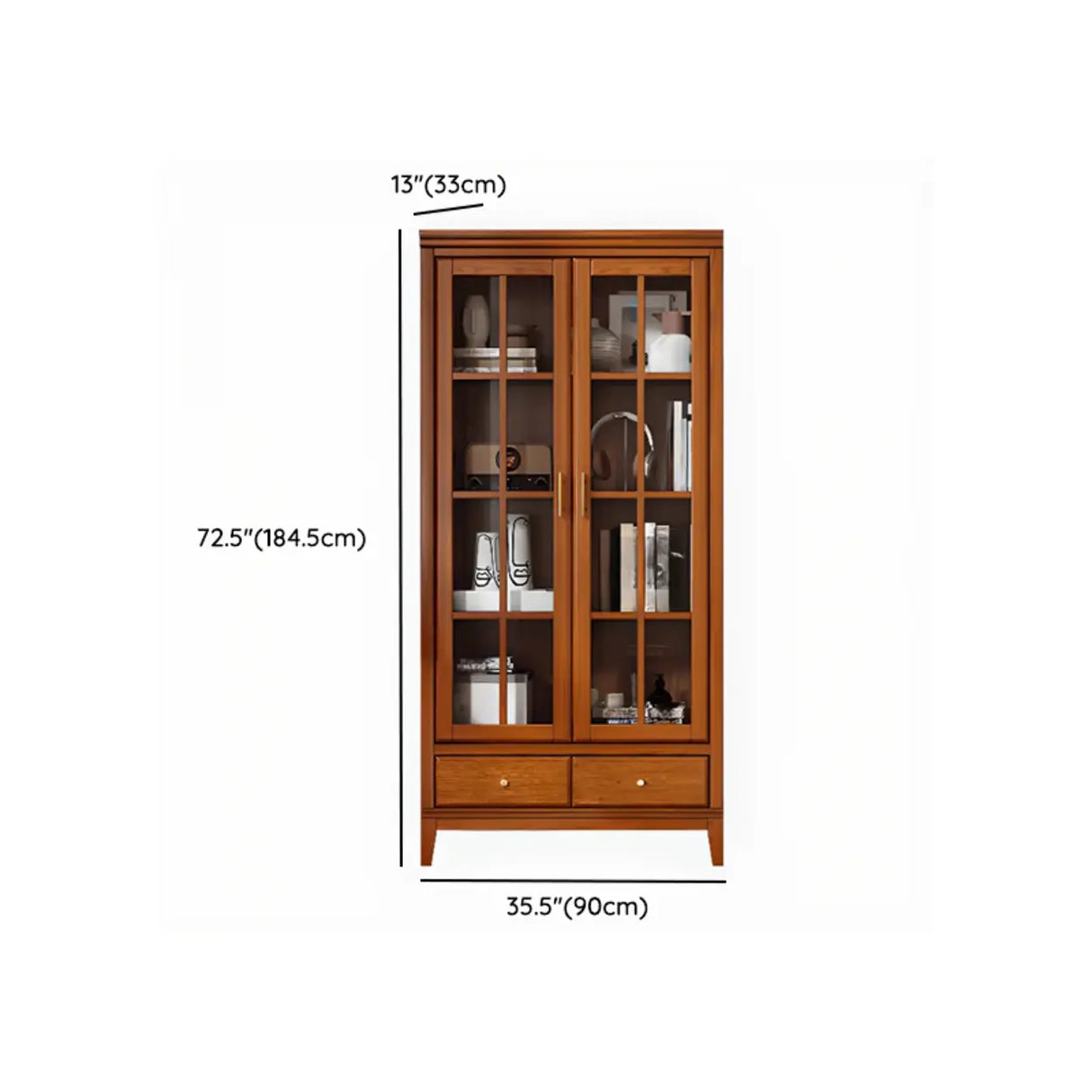 Vintage Closed Glass Door Tall Oak Storage Bookcases Image - 9
