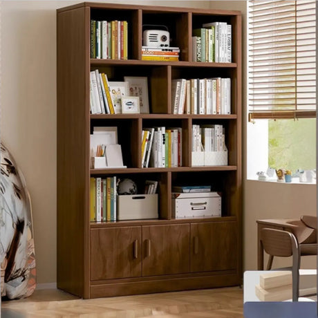 Vintage Closed Vertical Timber Storage Bookcase Brown Image - 1