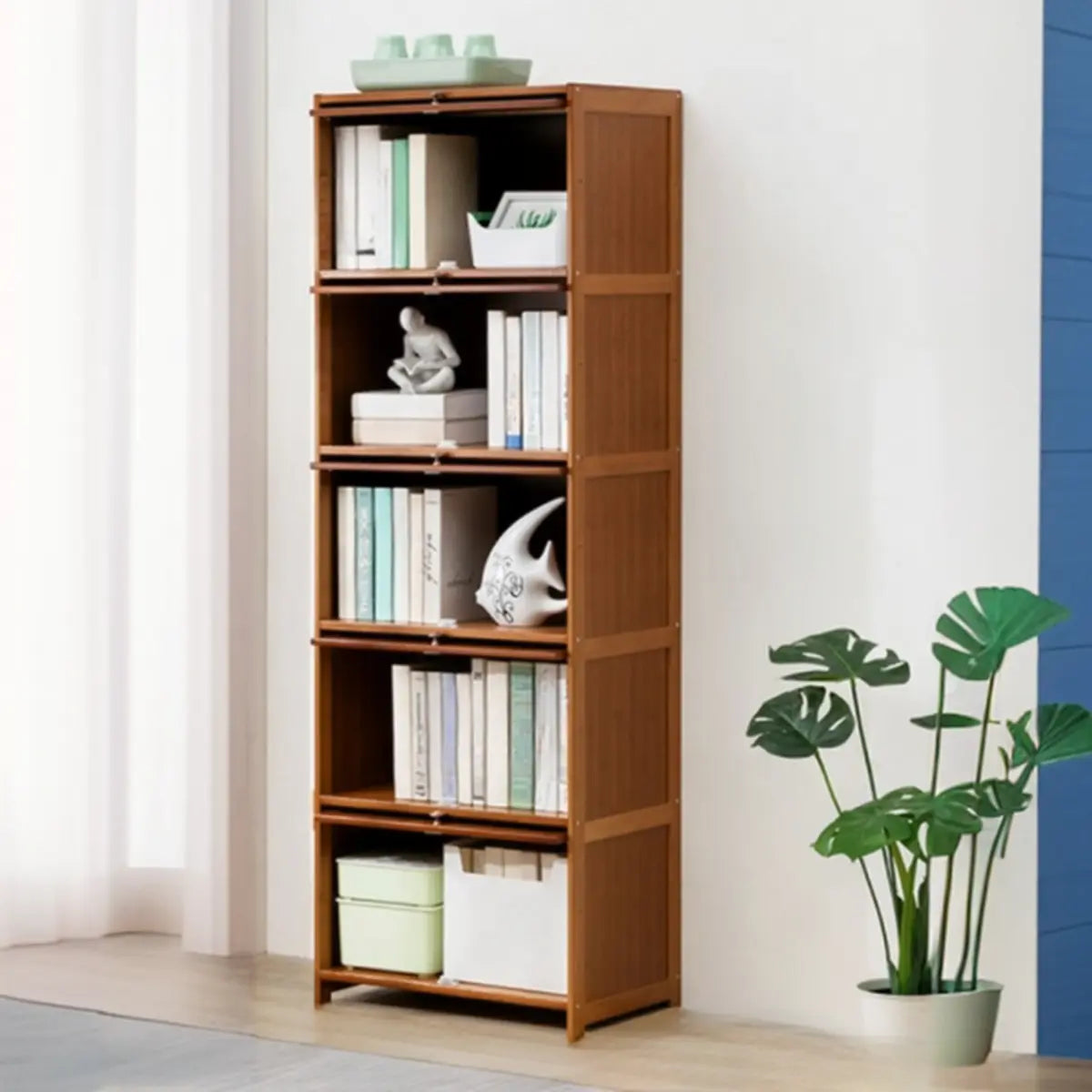 Vintage Cocoa Vertical Shelf Brown Storage Bookcase Image - 20