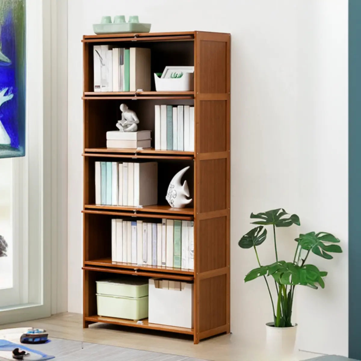 Vintage Cocoa Vertical Shelf Brown Storage Bookcase Image - 22