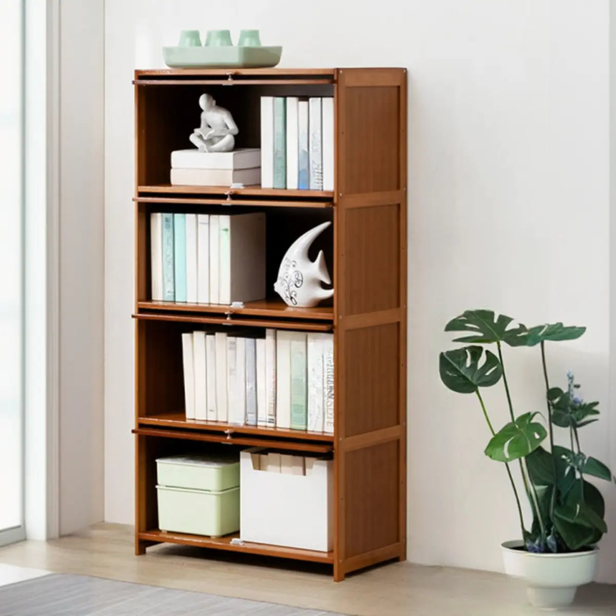 Vintage Cocoa Vertical Shelf Brown Storage Bookcase Image - 24