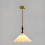 Vintage Cone Wood Pendant Light Dining Room Beige Image - 3