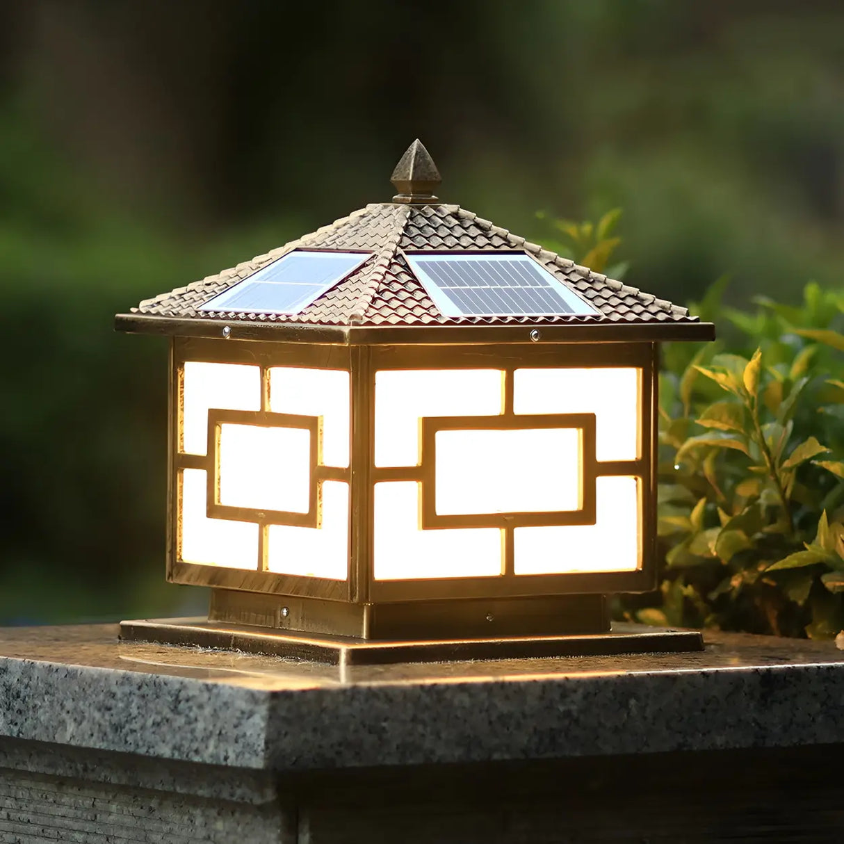 Vintage Copper Finish Solar Lantern Square Outdoor Lamp Image - 1
