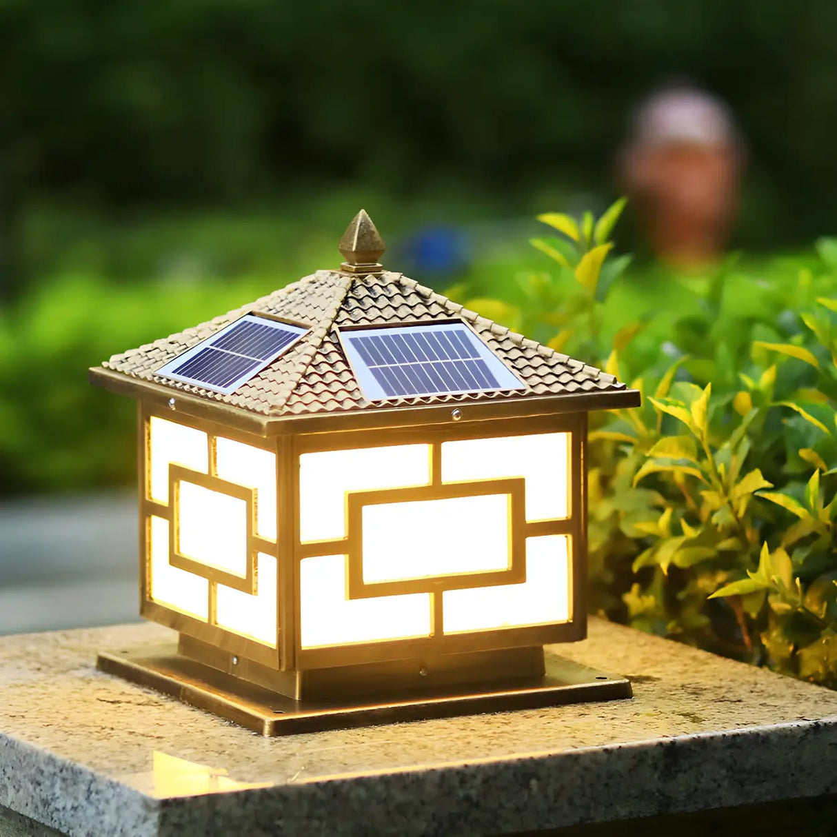 Vintage Copper Finish Solar Lantern Square Outdoor Lamp Image - 12