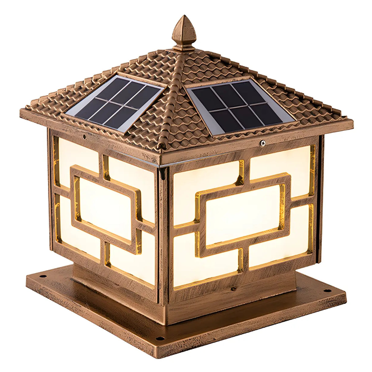 Vintage Copper Finish Solar Lantern Square Outdoor Lamp Image - 9