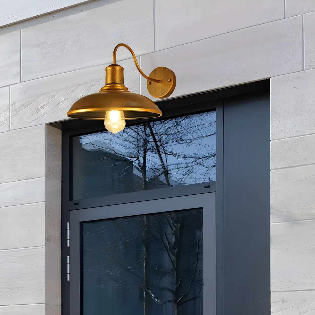 Vintage Curved and Dome Metal Exterior Wall Sconce Image - 10