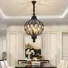 Vintage Dining Room Black Cage Lantern Crystal Chandelier Image - 1
