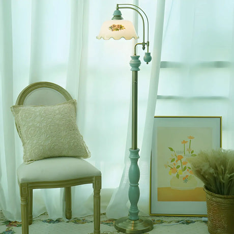 Vintage Dome Glass Shade Blue Metal LED Floor Lamp Image - 1