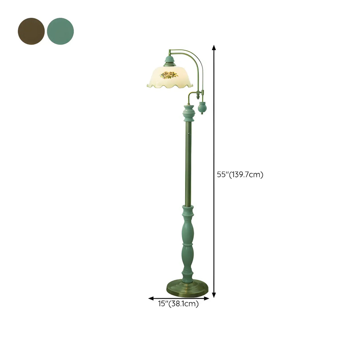 Vintage Dome Glass Shade Blue Metal LED Floor Lamp 