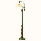 Vintage Dome Glass Shade Blue Metal LED Floor Lamp Image - 2