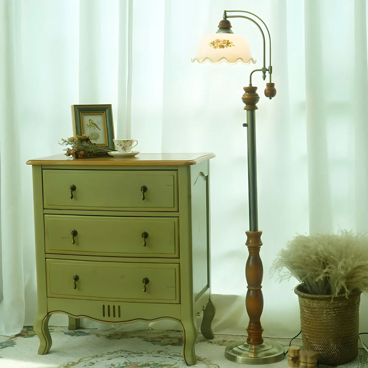 Vintage Dome Glass Shade Blue Metal LED Floor Lamp Image - 3