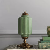 Vintage Elegant Glass Geometric Table Lamp with Brass Base Image - 1