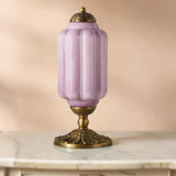 Vintage Elegant Glass Geometric Table Lamp with Brass Base Image - 2