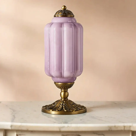 Vintage Elegant Glass Geometric Table Lamp with Brass Base Image - 2