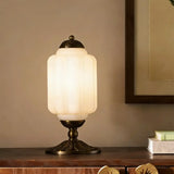 Vintage Elegant Glass Geometric Table Lamp with Brass Base Image - 3