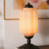 Vintage Elegant Glass Geometric Table Lamp with Brass Base Image - 5