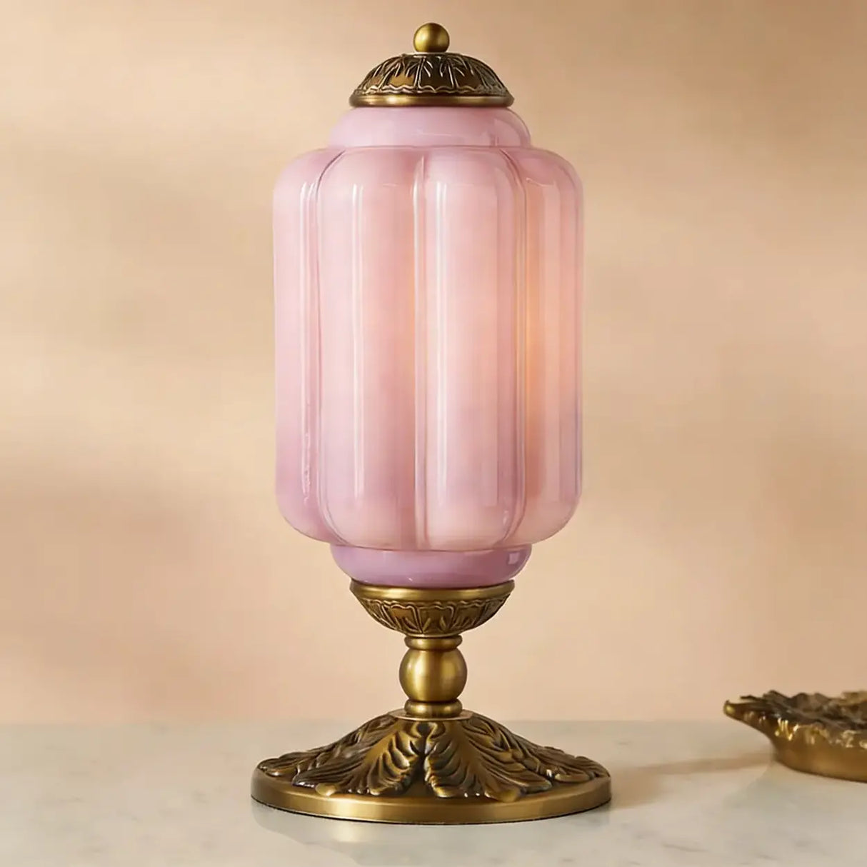 Vintage Elegant Glass Geometric Table Lamp with Brass Base Image - 6