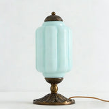 Vintage Elegant Glass Geometric Table Lamp with Brass Base Image - 7