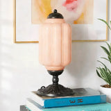 Vintage Elegant Glass Geometric Table Lamp with Brass Base Image - 9
