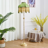 Vintage European Luxury Green Dome Gold Fringe Floor Lamp Image - 2