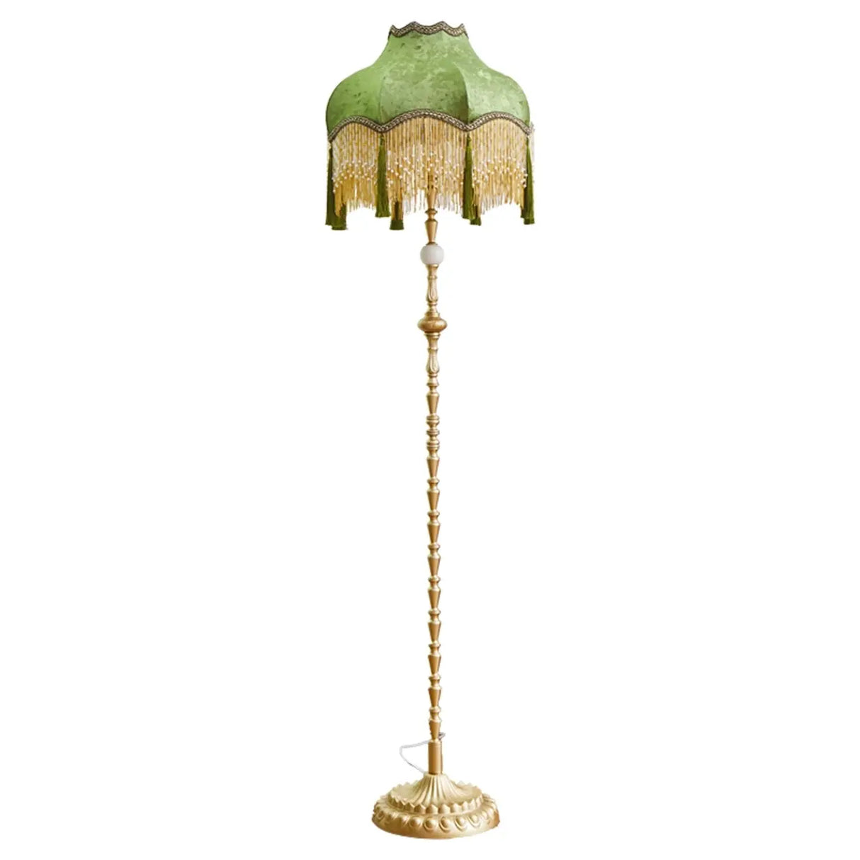 Vintage European Luxury Green Dome Gold Fringe Floor Lamp Image - 5