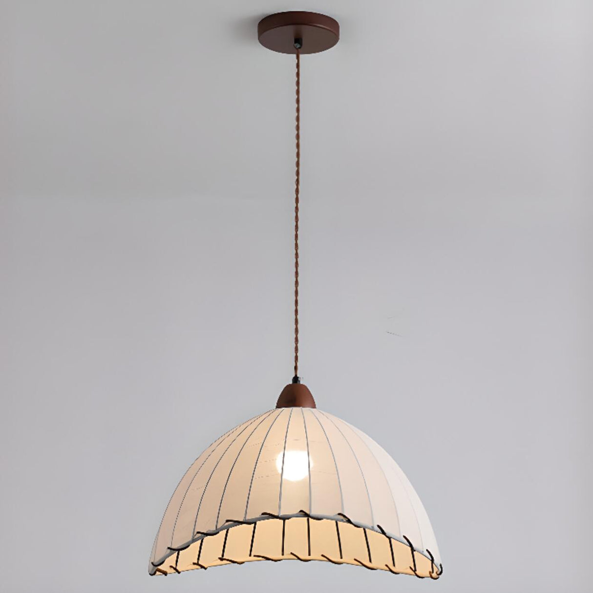 Vintage Fabric Dome Pendant Light Flexible Length Image - 3
