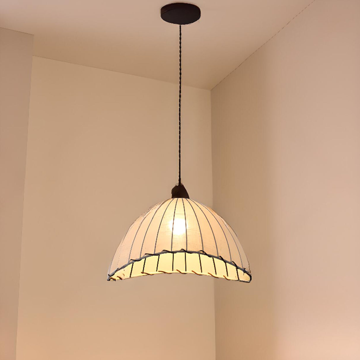 Vintage Fabric Dome Pendant Light Flexible Length Image - 4