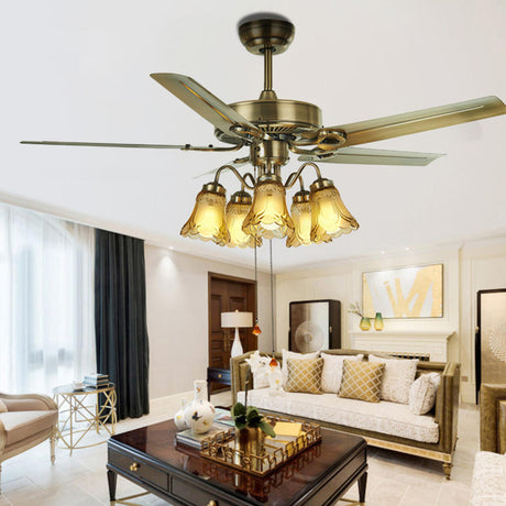 Vintage Floral 5-Blade Chandelier Ceiling Fan Light Image - 1