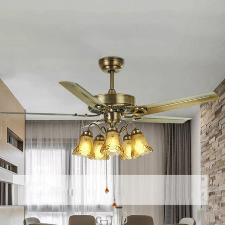 Vintage Floral 5-Blade Chandelier Ceiling Fan Light Image - 2