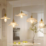 Vintage Floral Art Glass Round Pendant Light Set  Image - 1