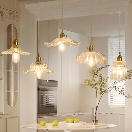 Vintage Floral Art Glass Round Pendant Light Set  Image - 1