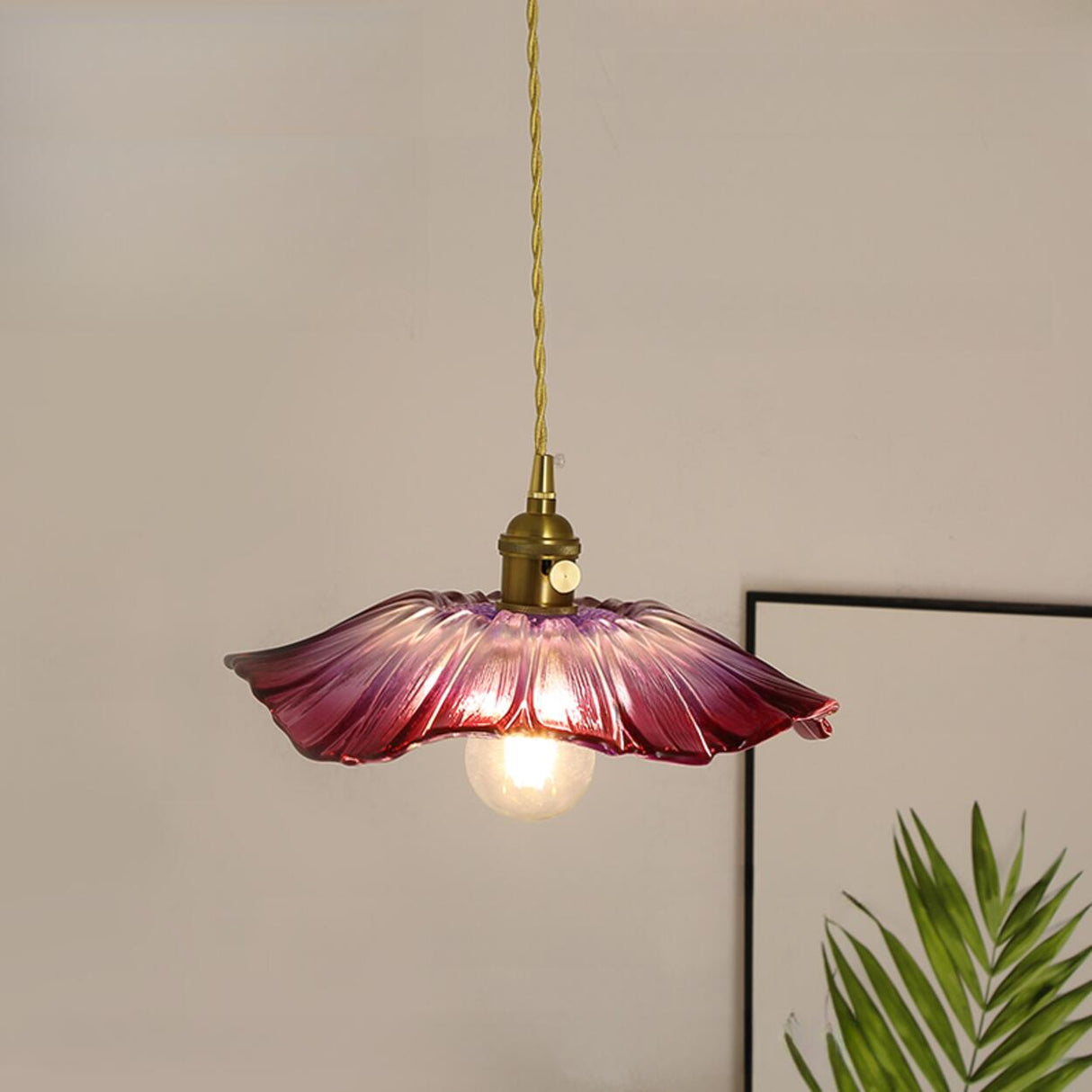 Vintage Floral Art Glass Round Pendant Light Set  Image - 10