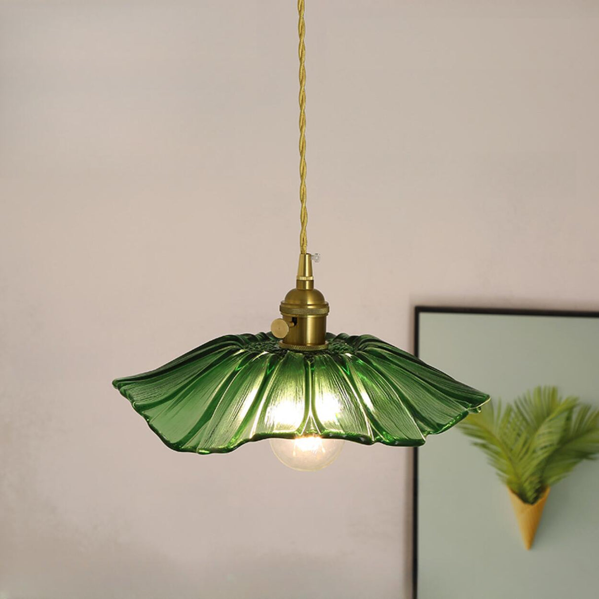 Vintage Floral Art Glass Round Pendant Light Set  Image - 11