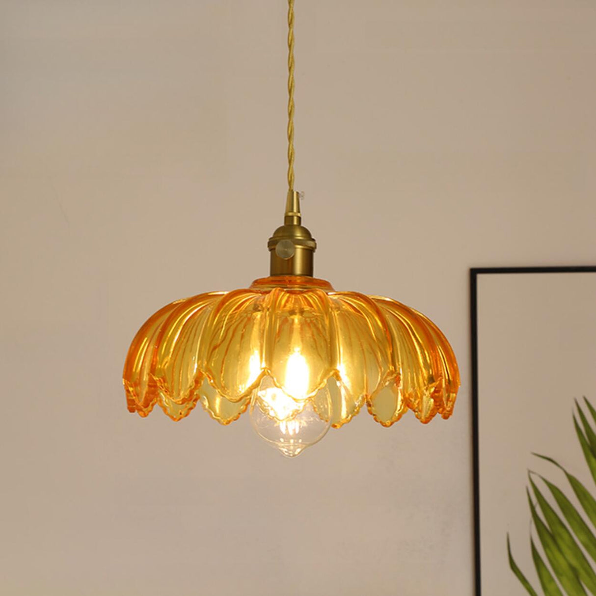 Vintage Floral Art Glass Round Pendant Light Set  Image - 13