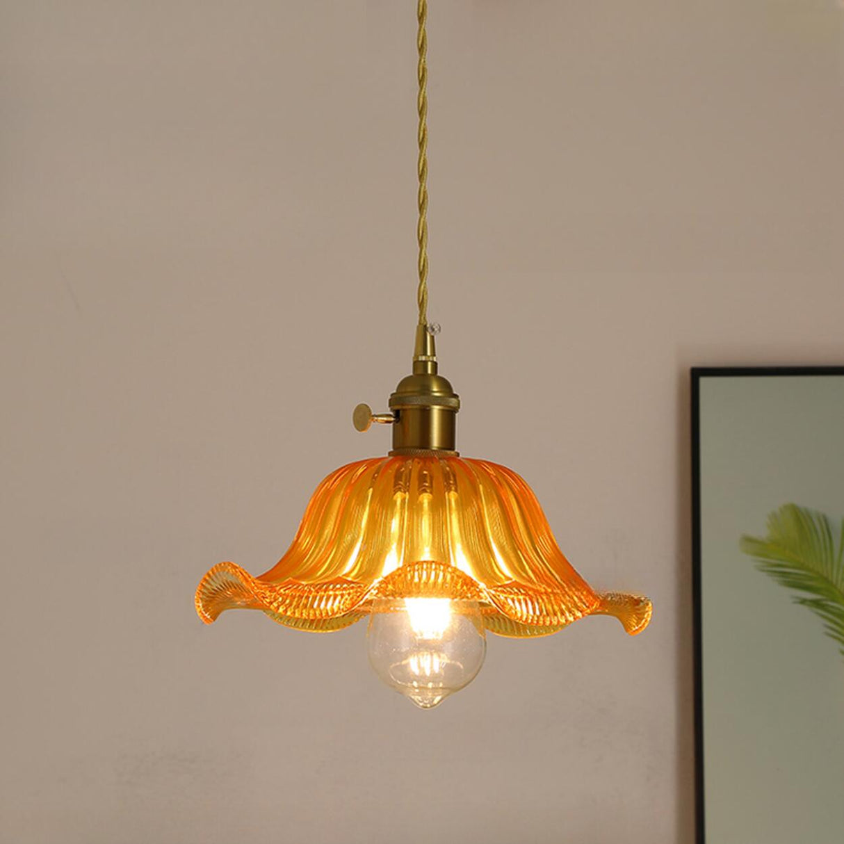 Vintage Floral Art Glass Round Pendant Light Set  Image - 16