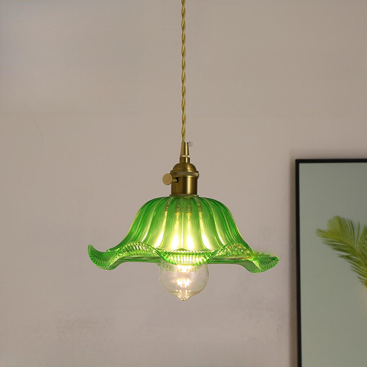 Vintage Floral Art Glass Round Pendant Light Set  Image - 17