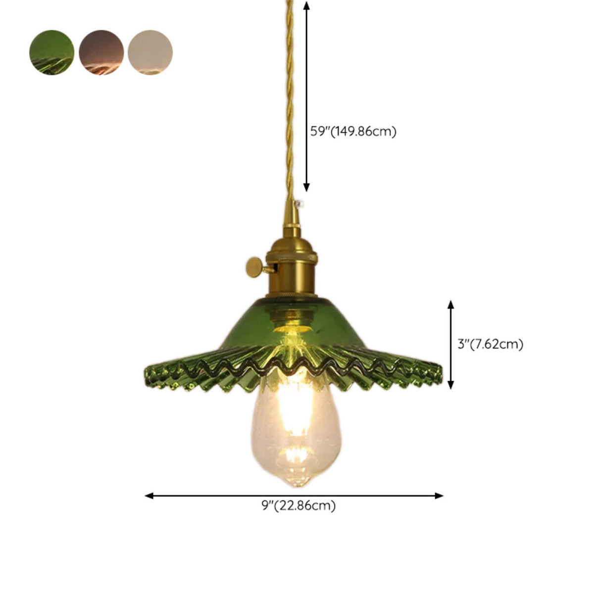 Vintage Floral Art Glass Round Pendant Light Set  