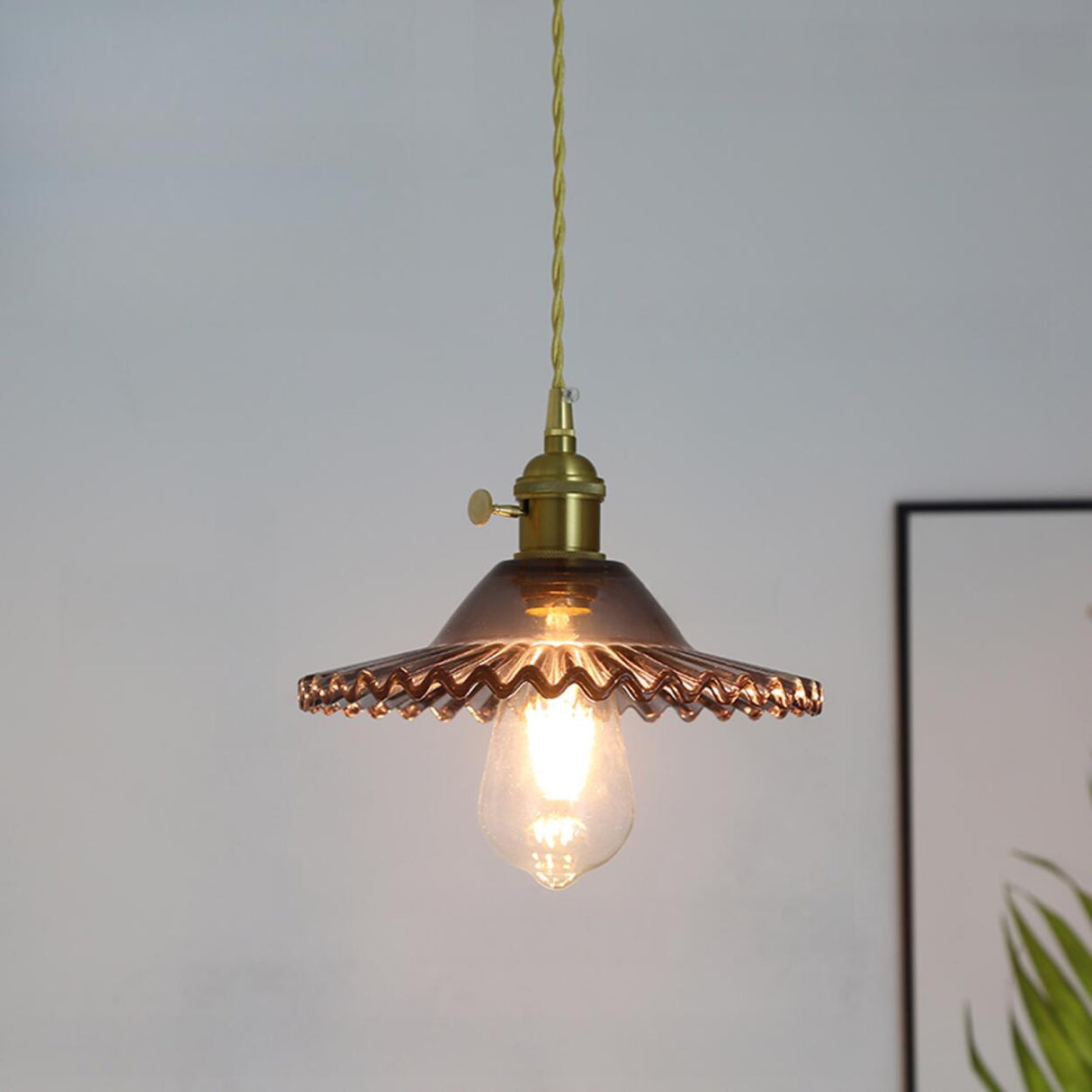 Vintage Floral Art Glass Round Pendant Light Set  Image - 3