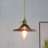 Vintage Floral Art Glass Round Pendant Light Set  Image - 3