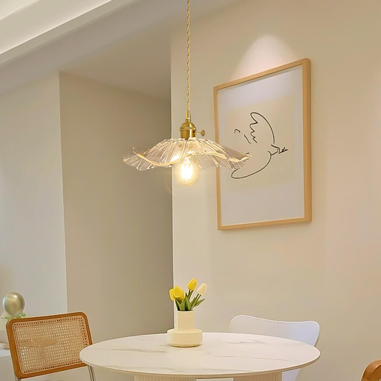 Vintage Floral Art Glass Round Pendant Light Set  Image - 4
