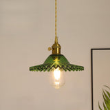 Vintage Floral Art Glass Round Pendant Light Set  Image - 6