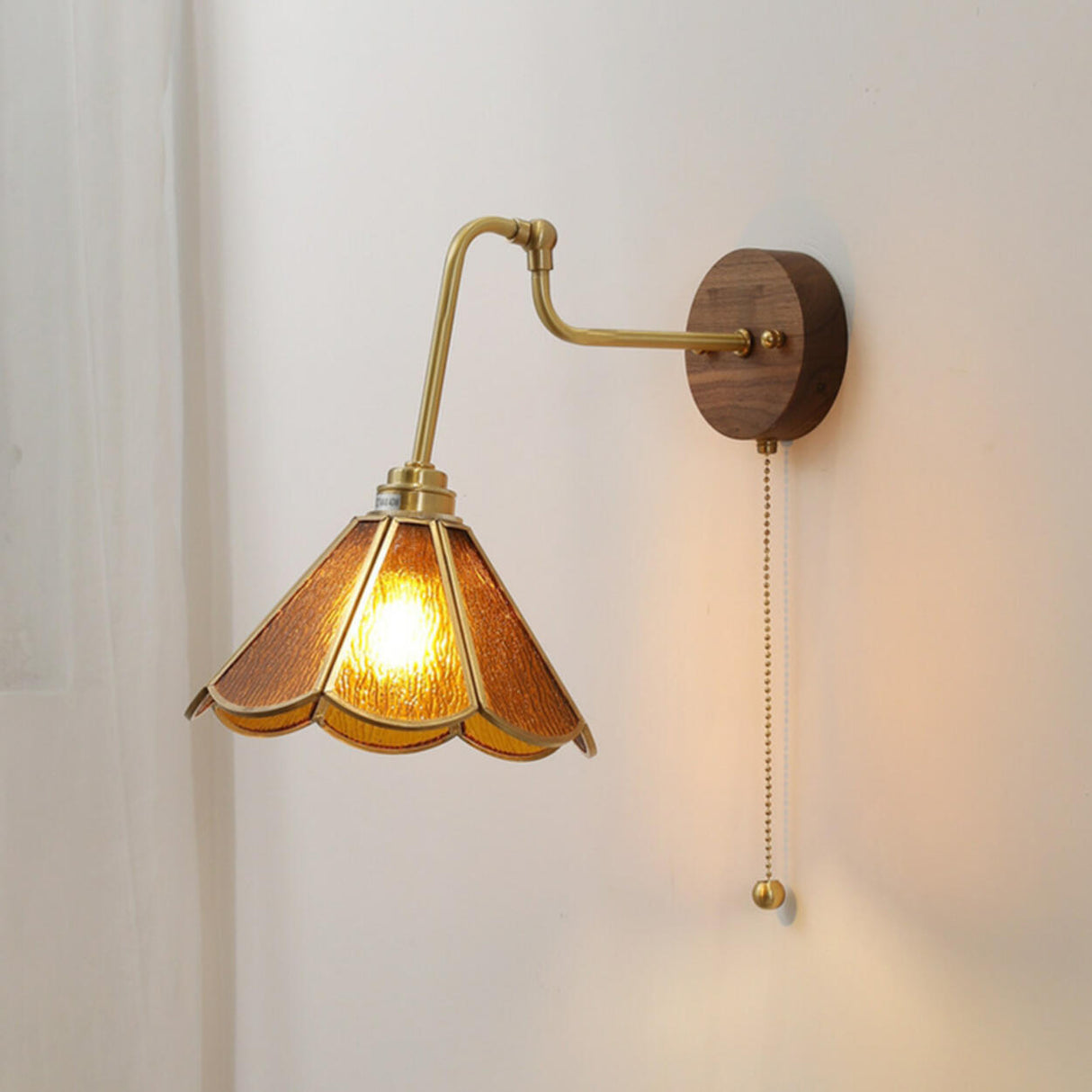 Vintage Floral Blue Glass Wall Sconce with Pull Chain Image - 8