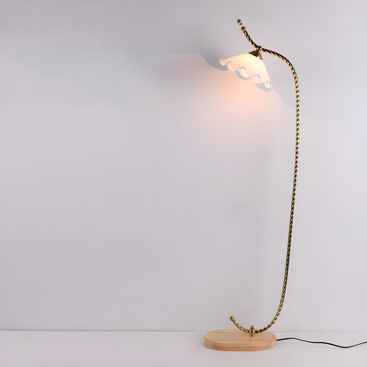 Vintage Floral Glass and Twisted Metal Floor Lamp Image - 10