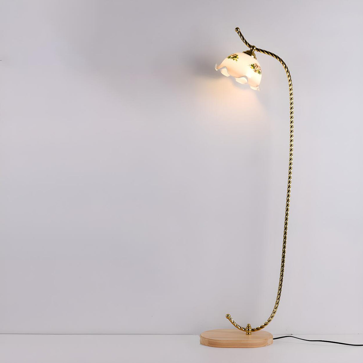 Vintage Floral Glass and Twisted Metal Floor Lamp Image - 11