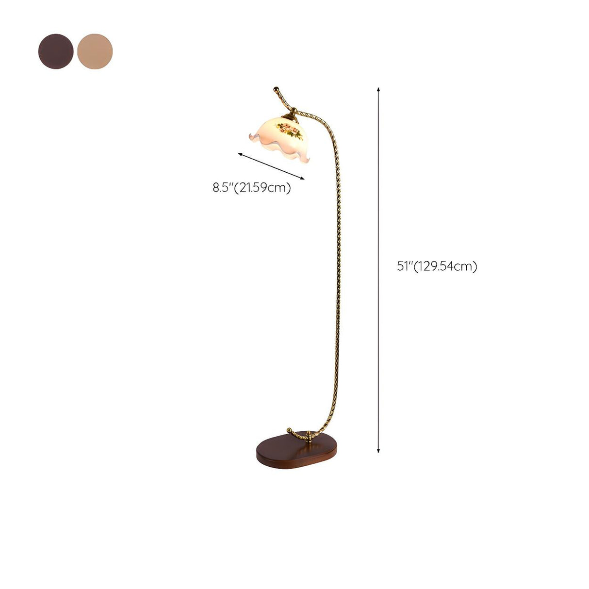 Vintage Floral Glass and Twisted Metal Floor Lamp 